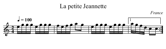 La petite Jeannette - staff notation