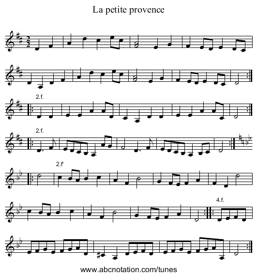 La petite provence - staff notation