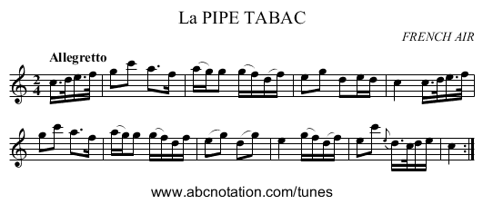 La PIPE TABAC - staff notation