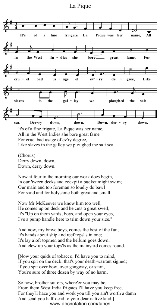 La Pique - staff notation