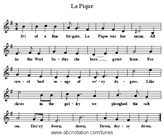 La Pique - staff notation