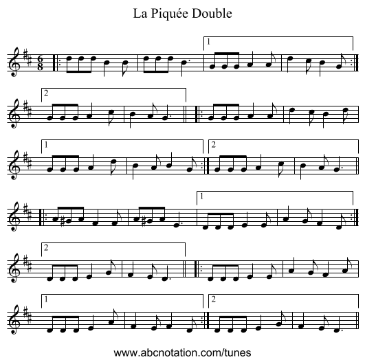 La Piquée Double - staff notation