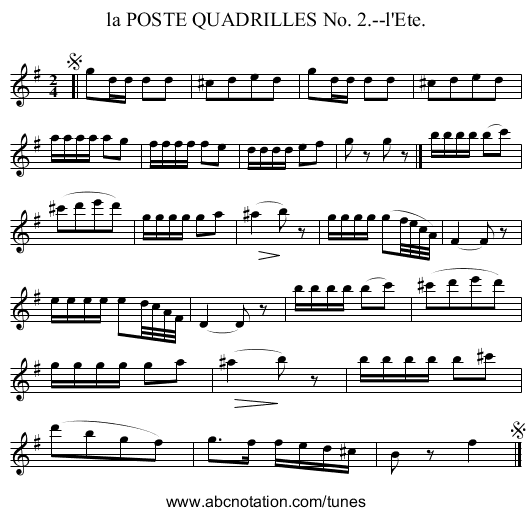 la POSTE QUADRILLES No. 2.--l'Ete. - staff notation