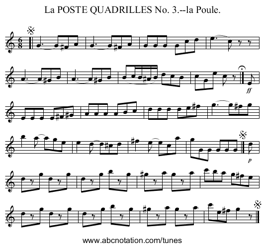 La POSTE QUADRILLES No. 3.--la Poule. - staff notation