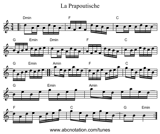La Prapoutische - staff notation