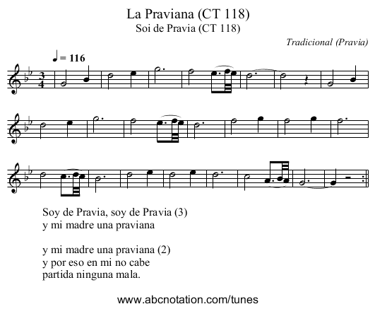 La Praviana (CT 118) - staff notation