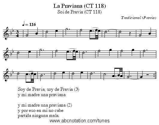 La Praviana (CT 118) - staff notation