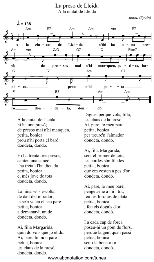 La preso de Lleida - staff notation