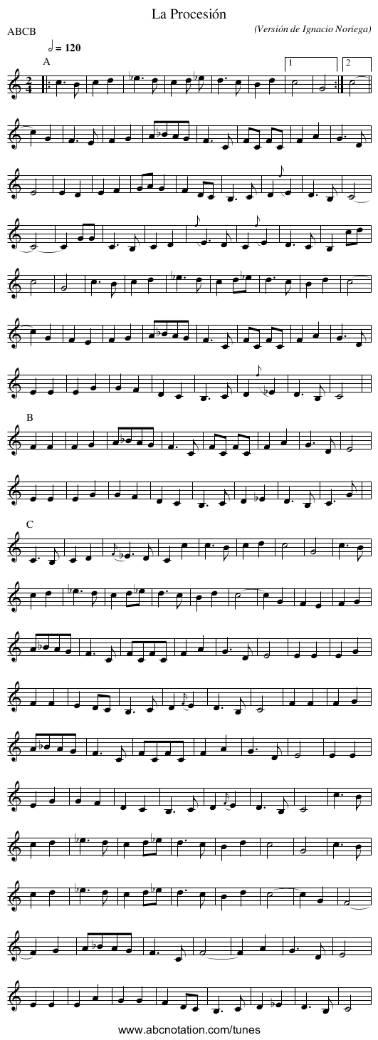 La Procesión - staff notation