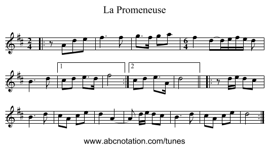 La Promeneuse - staff notation