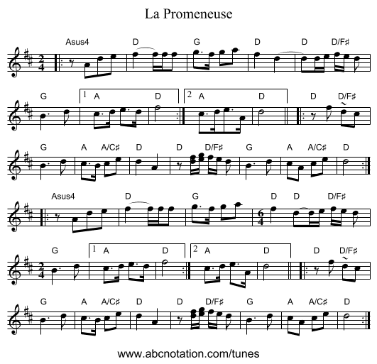 La Promeneuse - staff notation