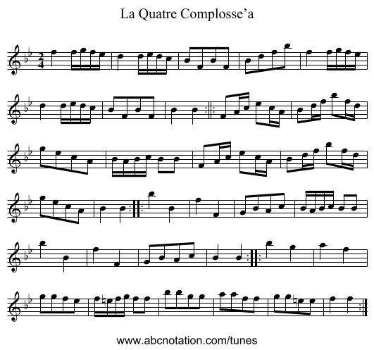 La Quatre Complosse’a - staff notation