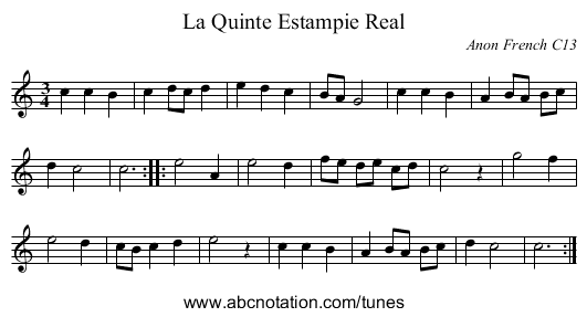 La Quinte Estampie Real - staff notation