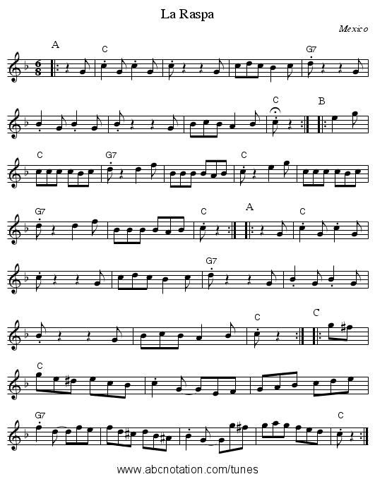 La Raspa - staff notation