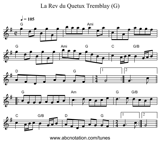 La Rev du Quetux Tremblay (G) - staff notation