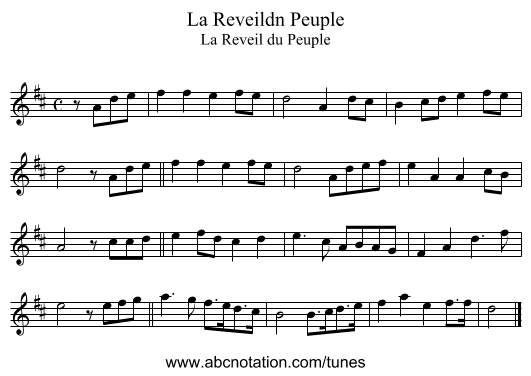 La Reveildn Peuple - staff notation