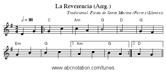 La Reverencia (Arrg.) - staff notation