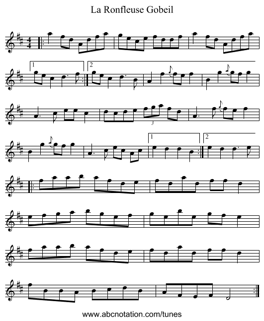 La Ronfleuse Gobeil - staff notation