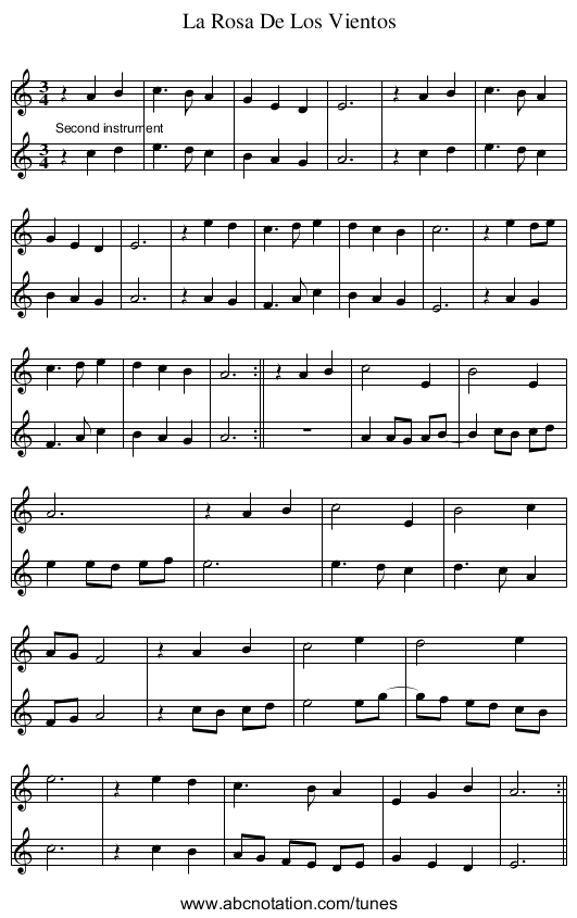 La Rosa De Los Vientos - staff notation