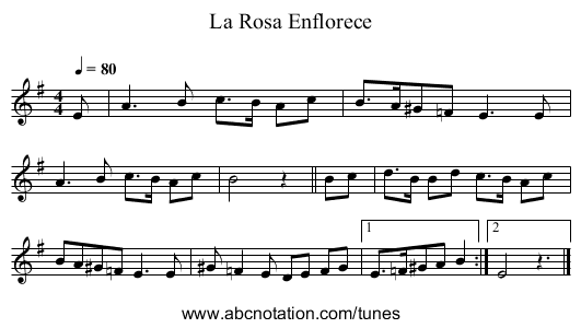 La Rosa Enflorece - staff notation