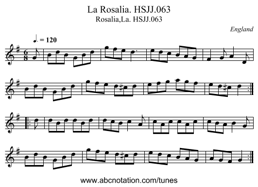 La Rosalia. HSJJ.063 - staff notation