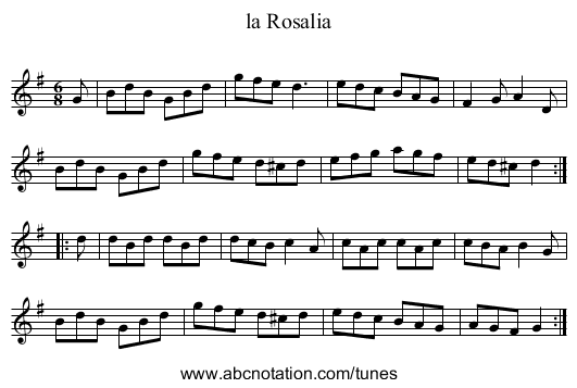 la Rosalia - staff notation