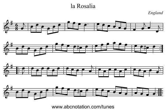 la Rosalia - staff notation