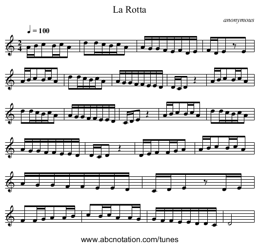La Rotta - staff notation