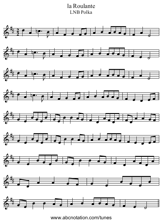 la Roulante - staff notation