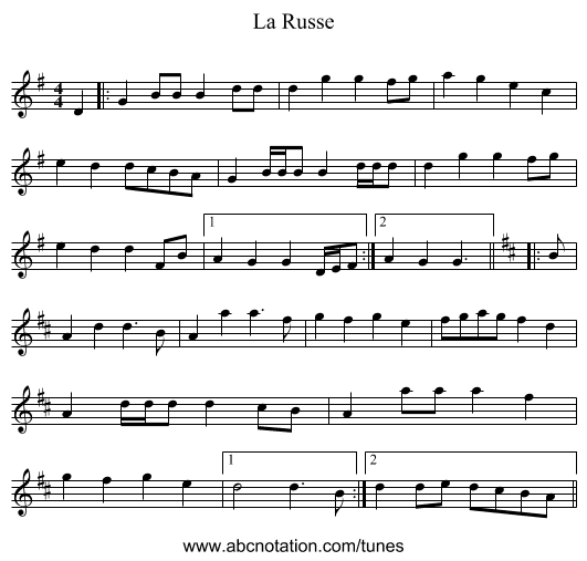 La Russe - staff notation