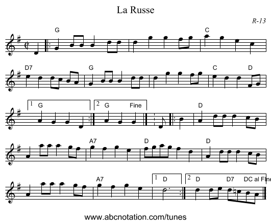 La Russe - staff notation