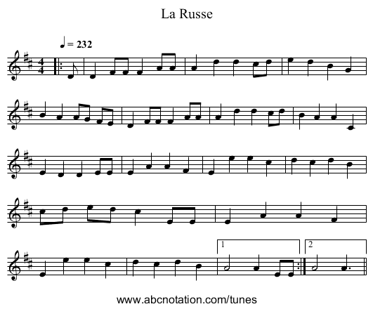 La Russe - staff notation