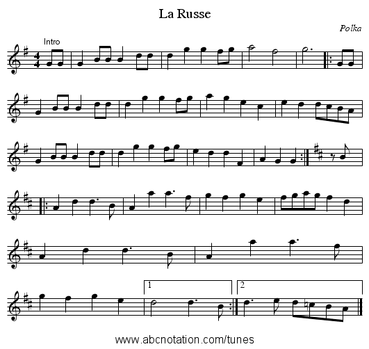 La Russe - staff notation
