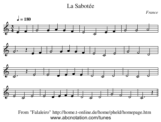 La Sabotée - staff notation