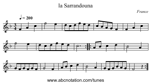 la Sarrandouna - staff notation