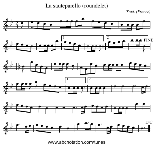 La sauteparello (roundelet) - staff notation