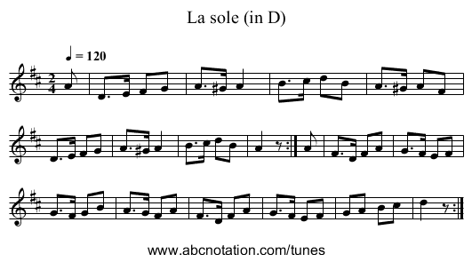 La sole (in D) - staff notation