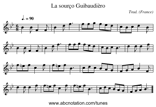 La sourço Guibaudièro - staff notation
