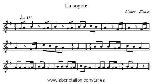 La soyote - staff notation