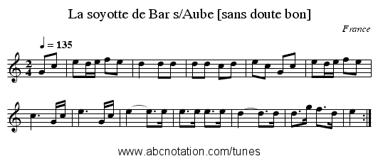 La soyotte de Bar s/Aube [sans doute bon] - staff notation