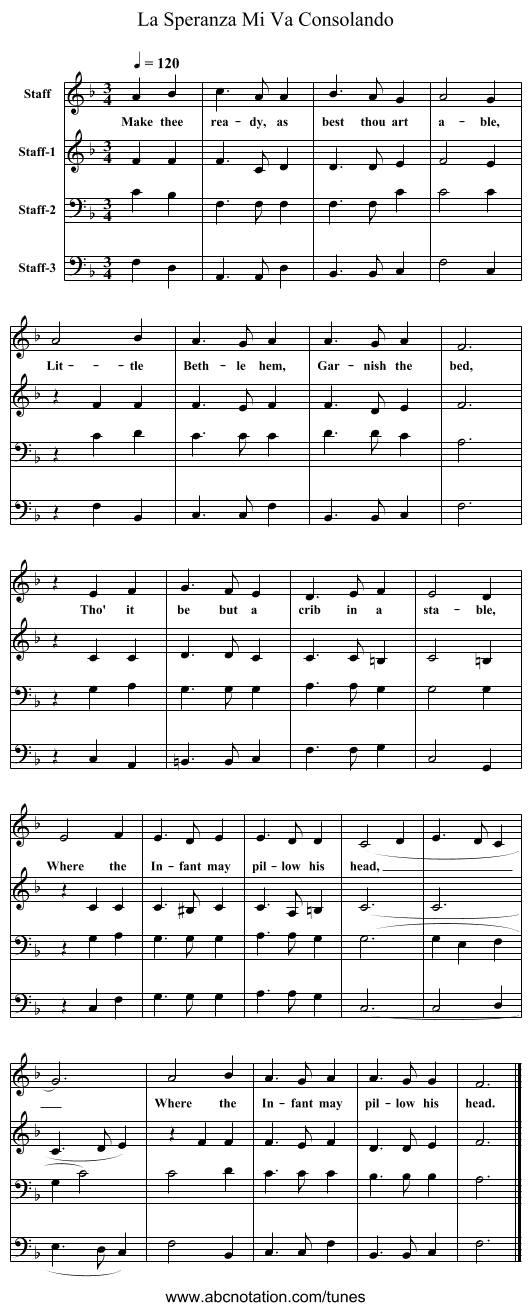 La Speranza Mi Va Consolando - staff notation