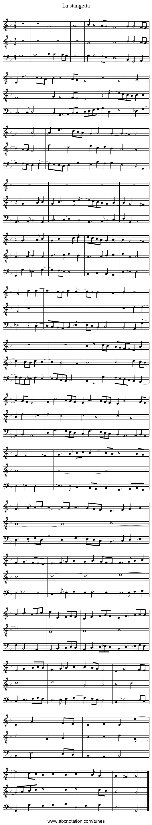 La stangetta - staff notation