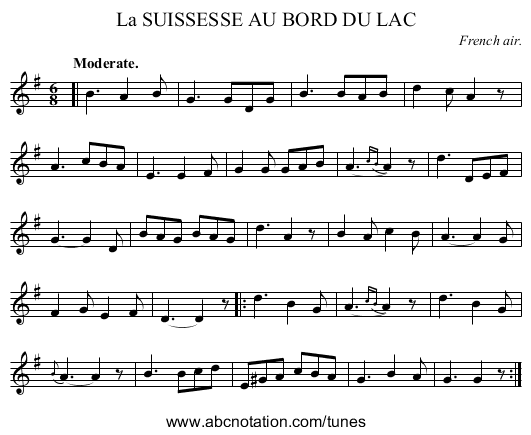 La SUISSESSE AU BORD DU LAC - staff notation