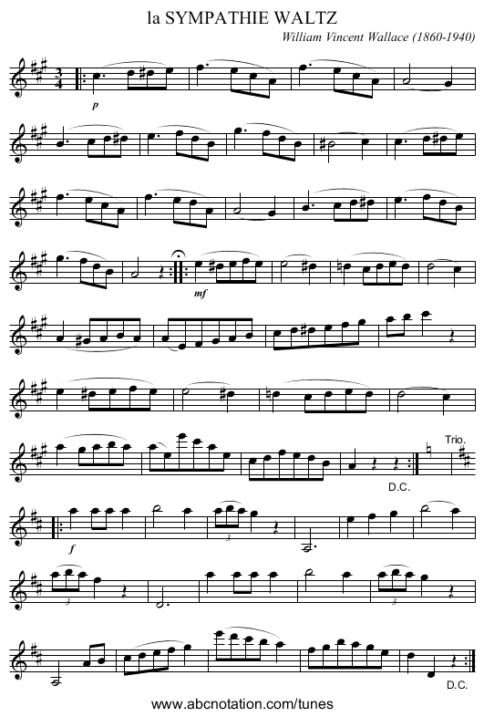 la SYMPATHIE WALTZ - staff notation