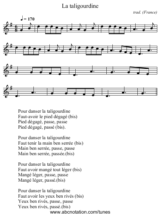 La taligourdine - staff notation