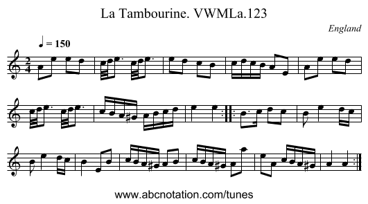 La Tambourine. VWMLa.123 - staff notation