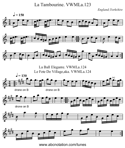 La Tambourine. VWMLa.123 - staff notation