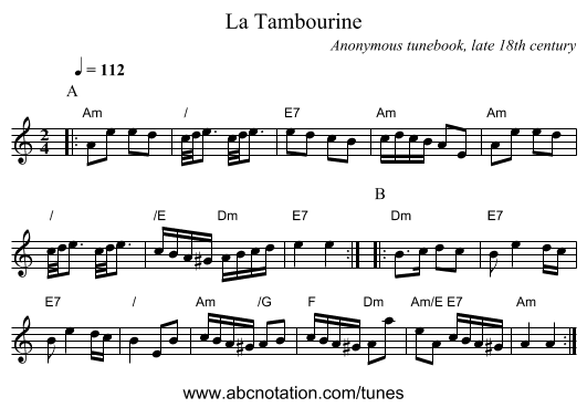 La Tambourine - staff notation