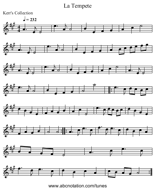 La Tempete - staff notation