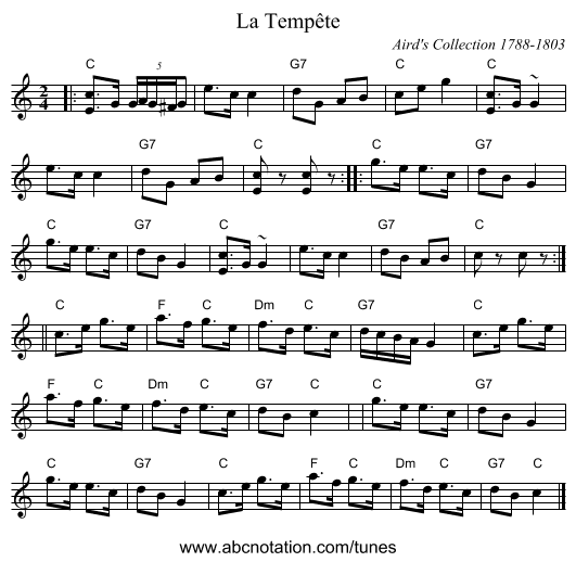 La Temp&ecirc;te - staff notation